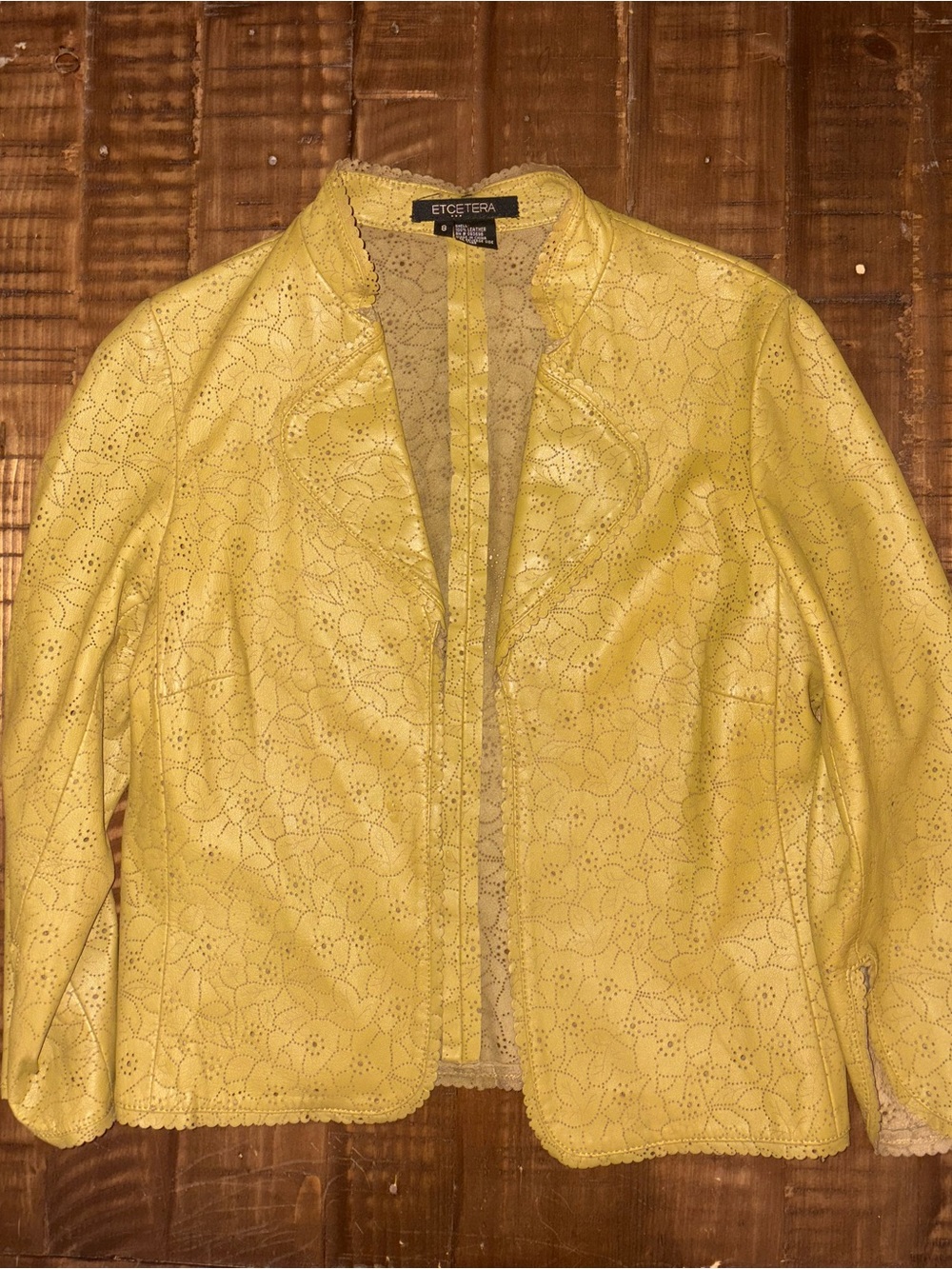 Etcetera Mustard Yellow/Olive Green Leather Jacket, Eyelet Design